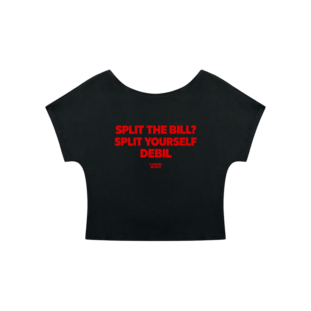 Black Split the bill mini top, back view